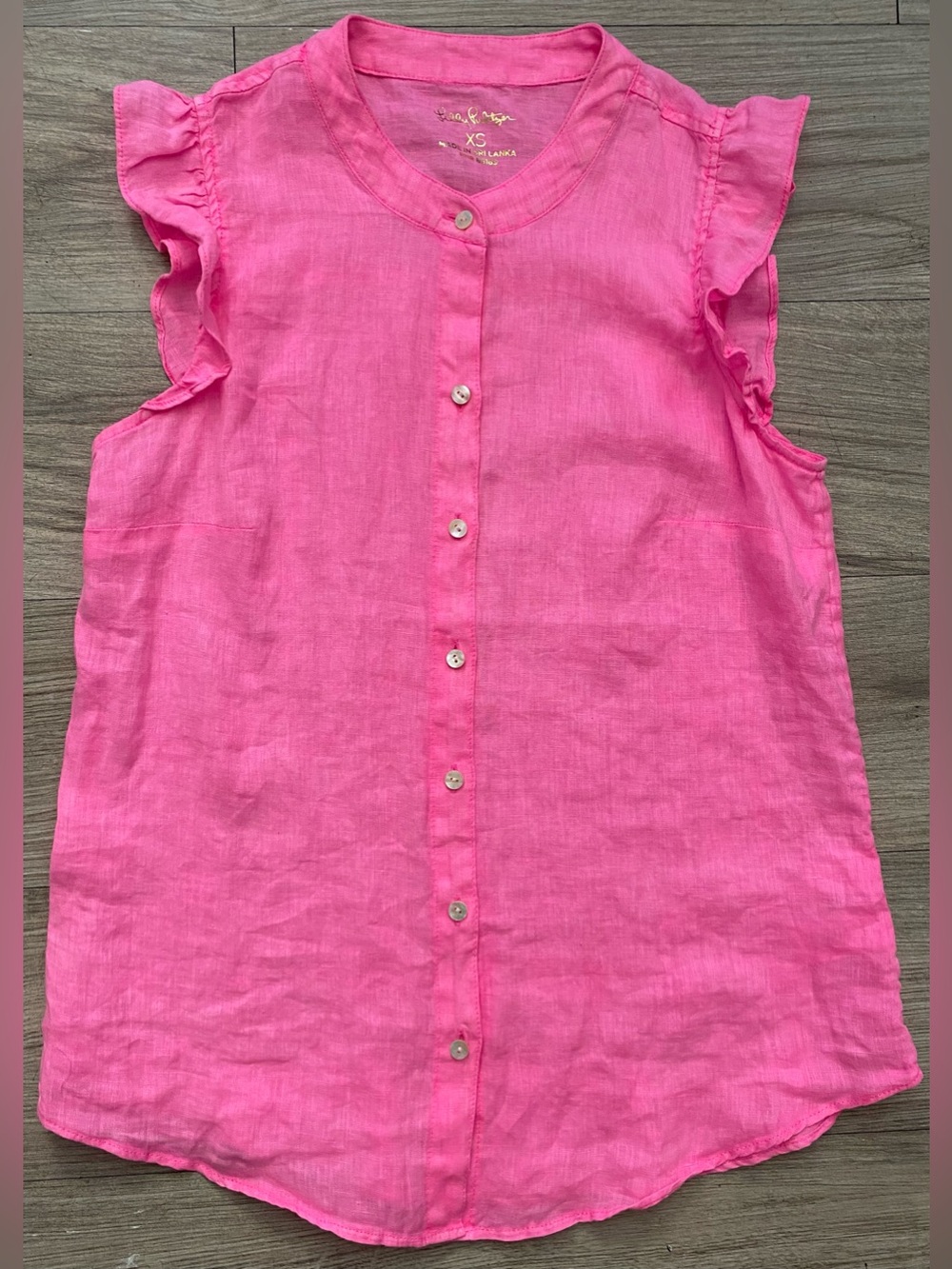 Lilly Pulitzer Vibrant Pink Sleeveless Ruffle Button-Front Top